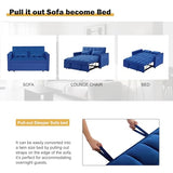 Convertible 3-in-1 Sleeper Sofa Bed with Pullout Bed and Side Pocket, Black Futon Loveseat for Living Room, Bedroom or Small Spaces