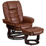 Flash Furniture Contemporary Leather Swivel Recliner with Matching Ottoman, Vintage Brown