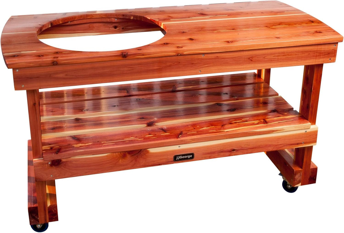 JJGeorge Big Green Egg Outdoor Table for Large Egg with Included Table Cover, Long Table Design