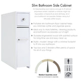 Spirich Home Slim White Bathroom Storage Cabinet with Slide-Out Drawer and Freestanding Toilet Paper Holder