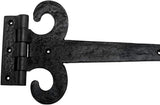 Black Wrought Iron Fleur De Lis Door Strap Hinge Set with Hardware, 18-Inch Antique Style, Rust Resistant Flush Mount, Pack of 2