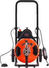 100FT x 1/2Inch Drain Cleaner Machine with Auto Feed Sewer Snake Auger, 4 Cutter, Air-Activated Foot Switch, for 1 to 4 Pipes, Orange and Black