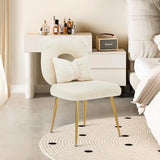 Furnimart Bear-Shaped Vanity Chair with Backrest Pillow, Comfy Teddy Fabric & Golden Metal Legs for Dressing Room, Living Room or Home Office, Green