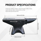 132-Lb Cast Steel Anvil with Single Horn, Round and Square Holes, High-Hardness Body and Stable Base for Metalsmith Bending and Shaping