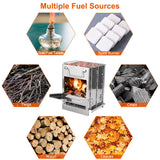 iMounTEK Folding Stainless Steel Wood-Burning Camp Stove with Carry Bag, Portable Mini BBQ and Heating Stove for Backpacking, Hiking, Survival and Outdoor Tents