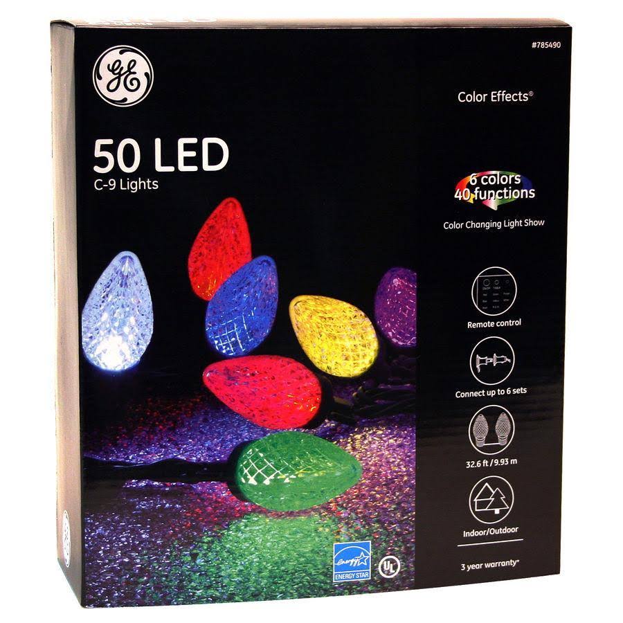 GE Color Effects 50-Count 32.67-ft C9 LED Christmas String Lights with Multi-Function Color Changing, Indoor/Outdoor Plug-In Design and Energy St
