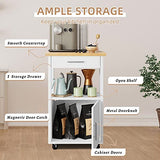 Shintenchi Rolling Kitchen Island Cart with Large Worktop, Cabinet Storage, Drawers, Towel Rack and Wheeled Side-Table Design, White