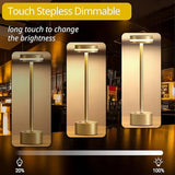 2-Pack Gold Cordless Table Lamps with Touch Stepless Dimming, Rechargeable Design for Bedroom, Hotel, Restaurant, Bar and Outdoor Use