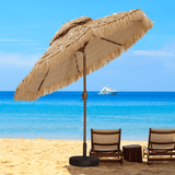 Autlaycil 9-Foot Thatched Tiki Umbrella with Double-Tier Solar LED Lights for Outdoor Pool, Patio and Beach Use