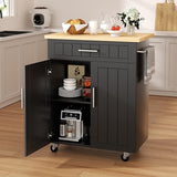 Shintenchi Rolling Kitchen Island Cart with Large Worktop, Cabinet Storage, Drawers, Towel Rack and Wheeled Side-Table Design, White
