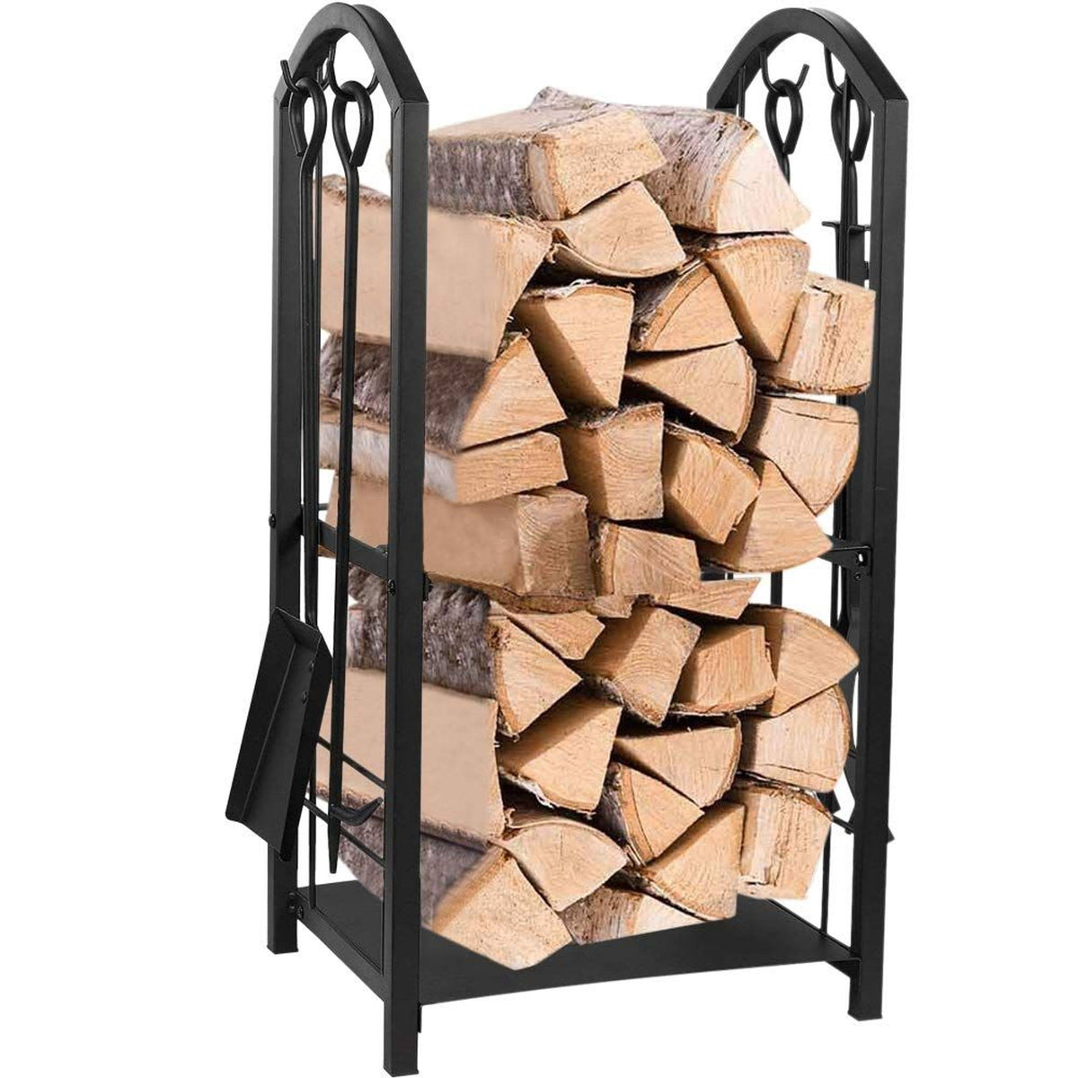 Juvale Firewood Rack with 4 Fireplace Tools and Indoor Log Holder