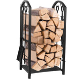 Juvale Firewood Rack with 4 Fireplace Tools and Indoor Log Holder