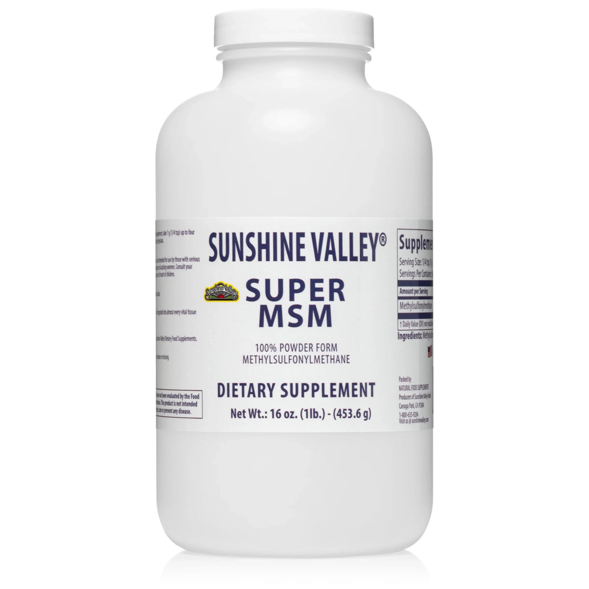 Sunshine Valley Super MSM Supplement Powder for Joint and Skin Health, 16 oz