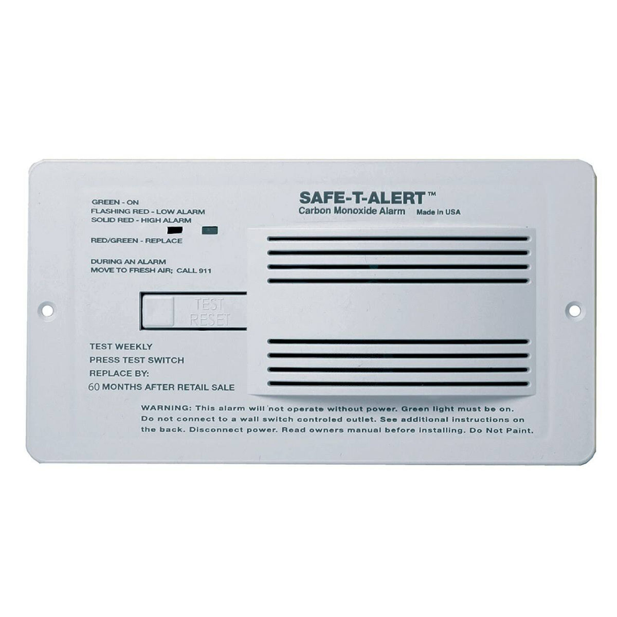 Safe-T-Alert 65-542-WT Flush-Mount Carbon Monoxide Alarm