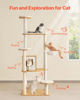 VEVOR 55.12-Inch Cat Tower with Enclosed Litter Box, Multi-Level Condo Design, Perches, Sisal Scratching Posts, and Hammock for Indoor Cats
