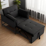 Convertible 3-in-1 Sleeper Sofa Bed with Pullout Bed and Side Pocket, Black Futon Loveseat for Living Room, Bedroom or Small Spaces
