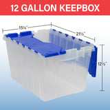 6-Pack Akro-Mils KeepBox 12-Gallon Clear Storage Totes with Attached Lids, Nesting and Stackable Design for Garages, Closets, and Moving, 21-1/2 x 15 x 12-1/2, Clear/Blue