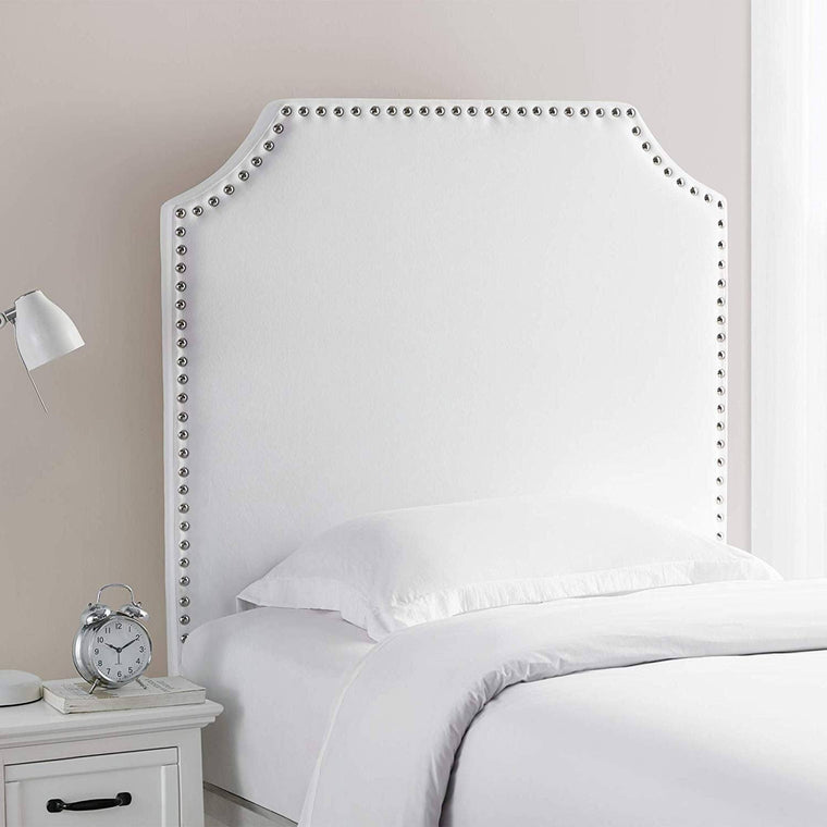 Bevel Tacked White Plush Headboard with Legs