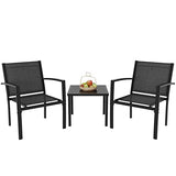 Greesum 4-Piece Outdoor Patio Conversation Set with Glass Coffee Table, Black Furniture for Lawn, Garden or Poolside