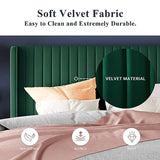 Allewie Queen Velvet Platform Bed with Vertical Channel-Tufted Wingback Headboard, Strong Wooden Slats, No Box Spring Required, Easy Assembly, Black