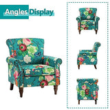 HULALA HOME Upholstered Wingback Accent Chair with Removable Cushion, Wood Legs and Nailhead Trim, Floral Living Room or Bedroom Armchair, Blue