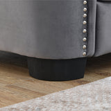 77-Inch Velvet Chesterfield Sofa with Tufted Backrests, Nailhead Arms and 2 Cushions, 3-Seater Living Room Furniture in Grey