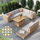 Grand patio 7-Piece Boho Wicker Conversation Set in Cream, Featuring a Sectional Sofa, Water-Resistant Thick Cushions, and Coffee Table