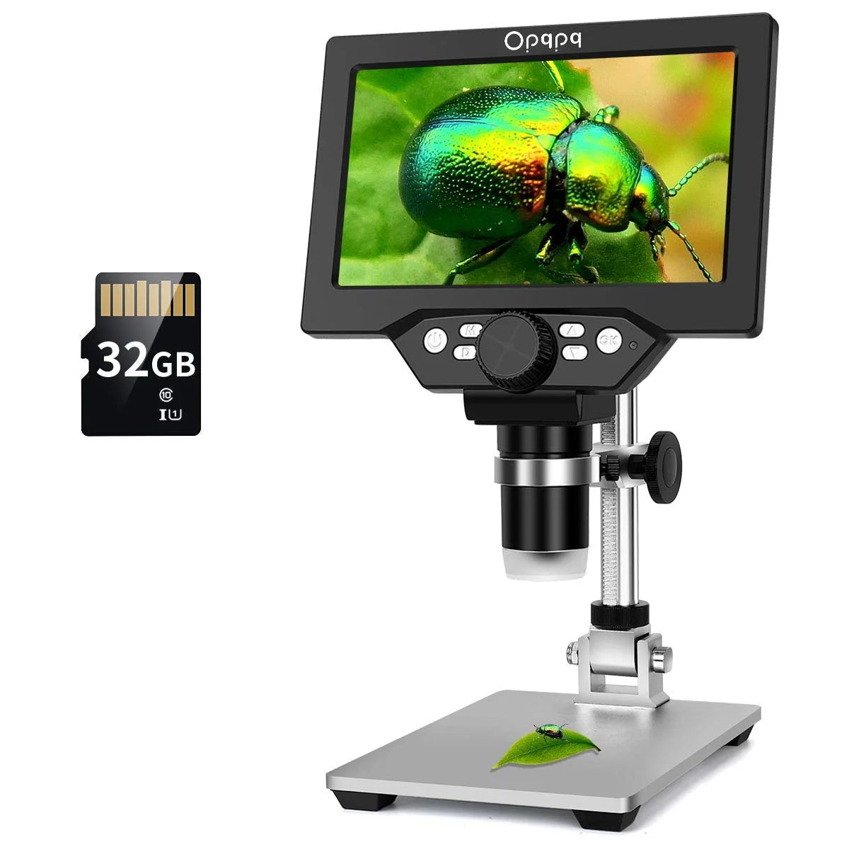 Opqpq 7-Inch LCD Digital Microscope with 1200X Magnification, 12MP Camera, 32GB Card, LED Fill Lights, Wired Remote, and PC Viewing for Windows/Mac OS