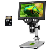 Opqpq 7-Inch LCD Digital Microscope with 1200X Magnification, 12MP Camera, 32GB Card, LED Fill Lights, Wired Remote, and PC Viewing for Windows/Mac OS