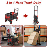LAZY BUDDY 2-in-1 Folding Hand Truck with Collapsible 22-Folding-Basket Platform, Red, 330LBS