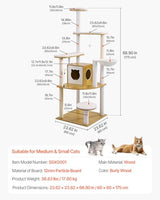 VEVOR 55.12-Inch Cat Tower with Enclosed Litter Box, Multi-Level Condo Design, Perches, Sisal Scratching Posts, and Hammock for Indoor Cats