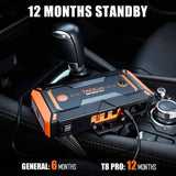 Tacklife T8 Pro Car Jump Starter with 1200A Peak Power, 18000mAh Battery, LCD Screen and Water-Resistant Housing, Orange