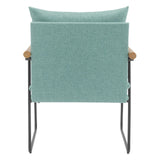Dutton Armchair with Sage Green Fabric, Natural Wood Arms and Black Sled Base