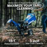 Landworks 7 HP Gas-Powered Wood Chipper, Shredder and Mulcher with Compact Rotor Assembly, Handles Branches up to 3 Inches
