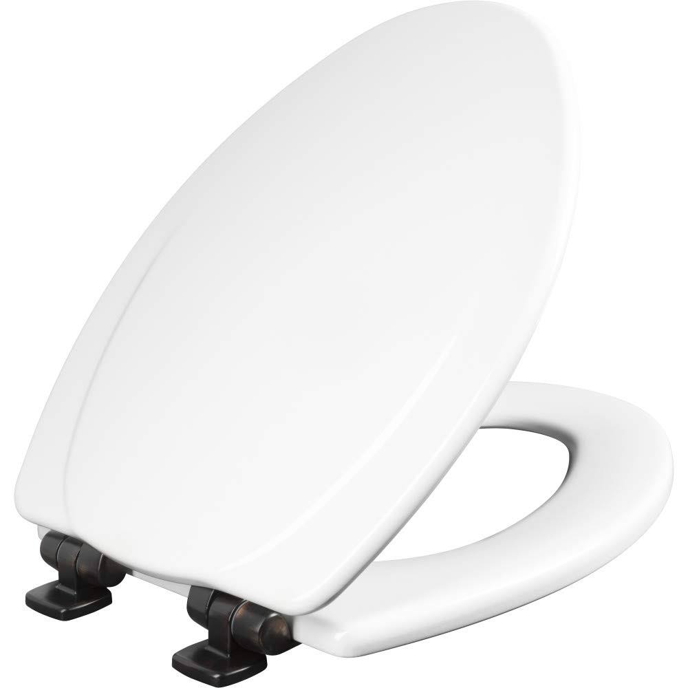 Mayfair 130ORSL 000 Elongated Enameled Toilet Seat with Oil-Rubbed Bronze Hinges, Slow-Close Design and Secure Never-Loose Hardware