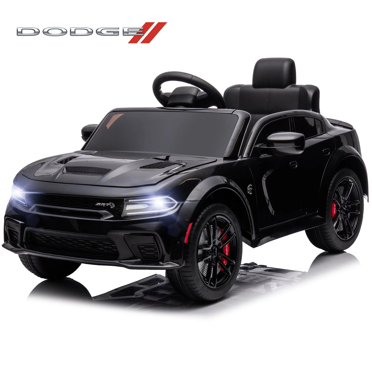 Dodge Charger 12V Electric Ride-On Car for Kids Ages 3-5, Featuring Parent Remote Control, Music Player, LED Headlights and Safety Belt, Black