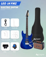 Leo Jaymz 39-Inch Full-Size ST-Style Electric Guitar Starter Kit with SSH Pickup, 5W Portable Amp, Tuner, Gig Bag, Strap and Accessories, Violet Ocean