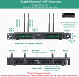 Phenyx Pro PTU-4000A 8-Channel UHF Wireless Microphone System with Eight Handheld Mics, 260ft Range, Fixed Frequency, and All-Metal Construction