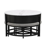 Linique Modern Round Lift-Top Coffee Table with Concealed Storage and 3 Ottomans, White + Black