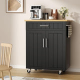 Shintenchi Rolling Kitchen Island Cart with Large Worktop, Cabinet Storage, Drawers, Towel Rack and Wheeled Side-Table Design, White