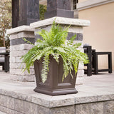 Mayne Fairfield 16in Square Self-Watering Planter in Espresso, Durable Resin Design, Model 5887-ES