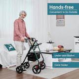 ELENKER Rollator Walker with 10′′ Wheels, Sponge-Padded Seat and Backrest, Fully Adjustable Frame for Seniors, Green