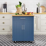 Shintenchi Rolling Kitchen Island Cart with Large Worktop, Cabinet Storage, Drawers, Towel Rack and Wheeled Side-Table Design, White