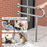 Munzong Toilet Support Rail for Bathroom Safety, 31.3 x 31.5 Inch Satin Brushed Nickel Stainless Steel Grab Bar with Leg, Knurled 1.25?? Tube