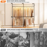 Aheaplus Industrial Pipe Clothing Rack with LED Lights & Shelves, Reversible 79.7in Heavy-Duty Garment Wardrobe for Walk-In Closet, Black