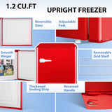 Auseo 1.2 Cu. Ft. Compact Upright Freezer for Home or Office, Mini Stand-Up Refrigerator-Freezer in Red