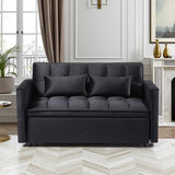 Convertible 3-in-1 Sleeper Sofa Bed with Pullout Bed and Side Pocket, Black Futon Loveseat for Living Room, Bedroom or Small Spaces