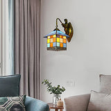 LITFAD Tiffany-Style Aqua Petal Wall Sconce with LED Lighting, Antique Brass Finish, and Mediterranean Flower Design for Bedroom or Restaurant