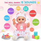 25-Piece Baby Doll Care Playset with 14 Doll Toys, Cradle, High Chair, Milk Bottle, Pacifier and Diaper for Girls and Boys Ages 3, 4, 5, 6+