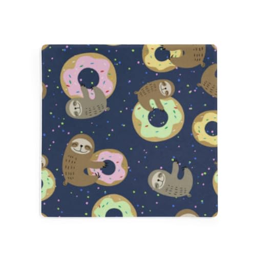 4-Piece Donut Sloth Ceramic Coaster Set, 3.9-Inch Absorbent Heat-Resistant Drink Coasters with Cork Bases for Home, Kitchen or Bar